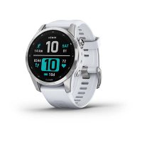 Garmin Fenix 7s серебристый с белым силиконовым ремешком  фото