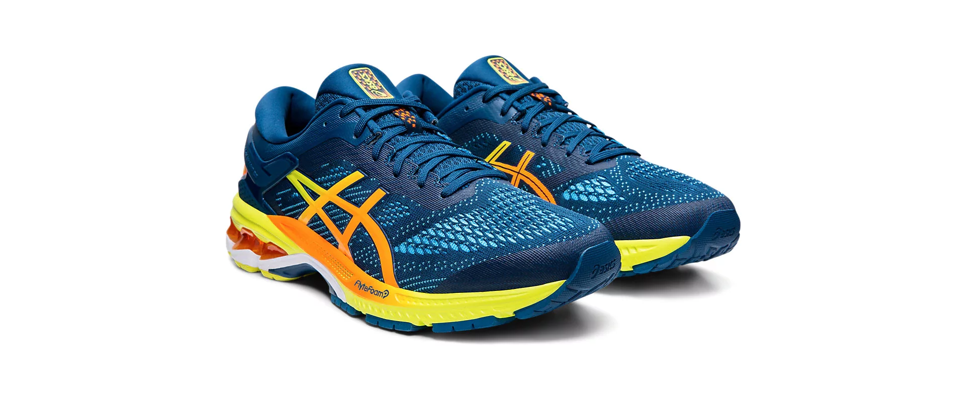 Asics gel kayano 26 shine men's shoes mako blue/yuzu best sale