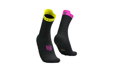 Compressport Pro Racing Socks V4.0 Ultralight Run High - Black - Yellow Pink / Носки беговые